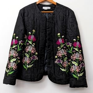 Stunning Garfield & Marks Black Quilted Floral Embroidery Open Jacket